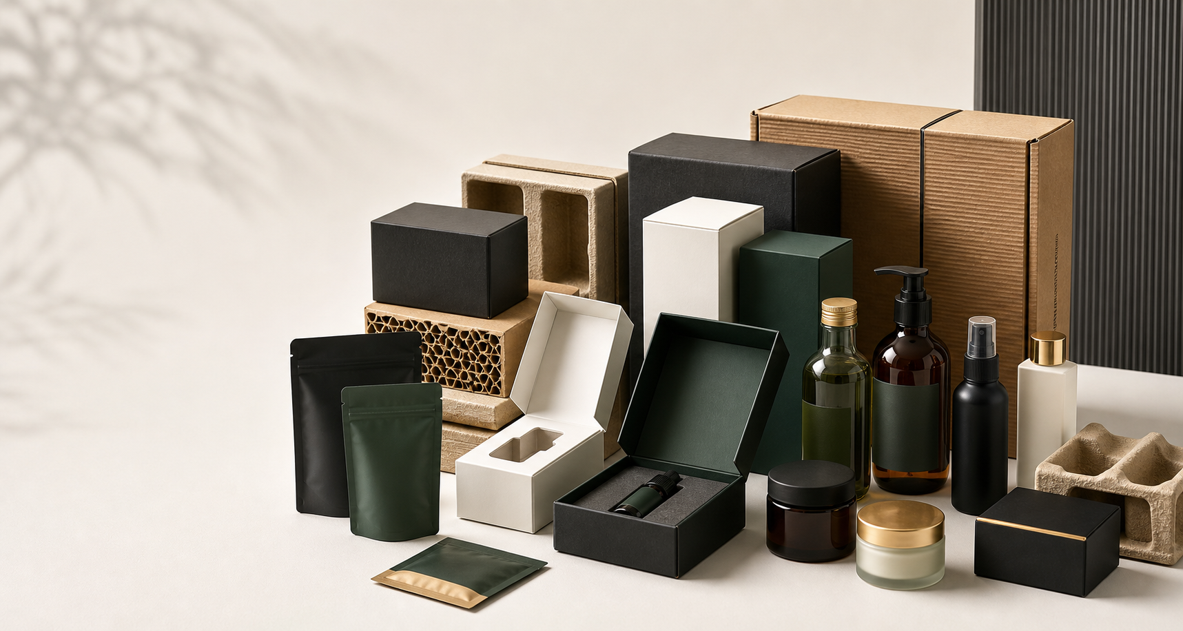 Premium packaging products including cartons, bottles, jars, pouches, and labels